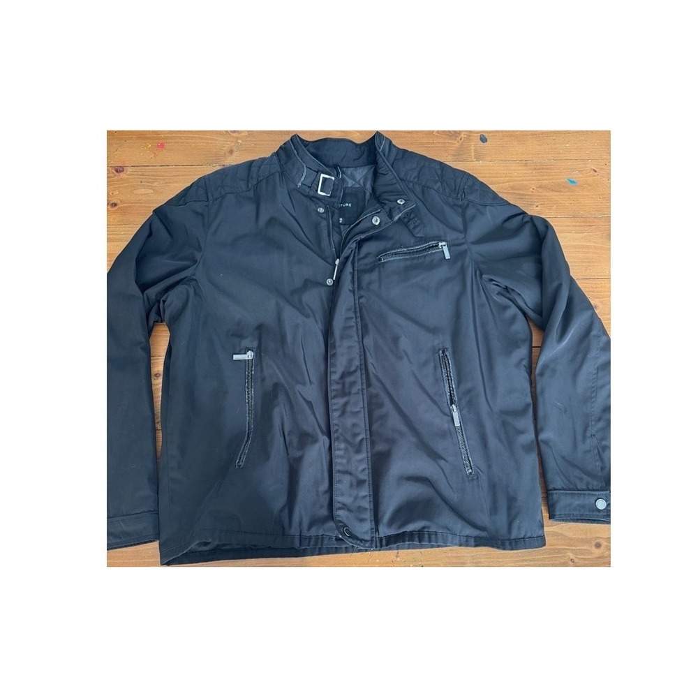 Structure Mens Black Cafe‎ Racer Jacket Quilted Shoulder Moto XL RN 15099